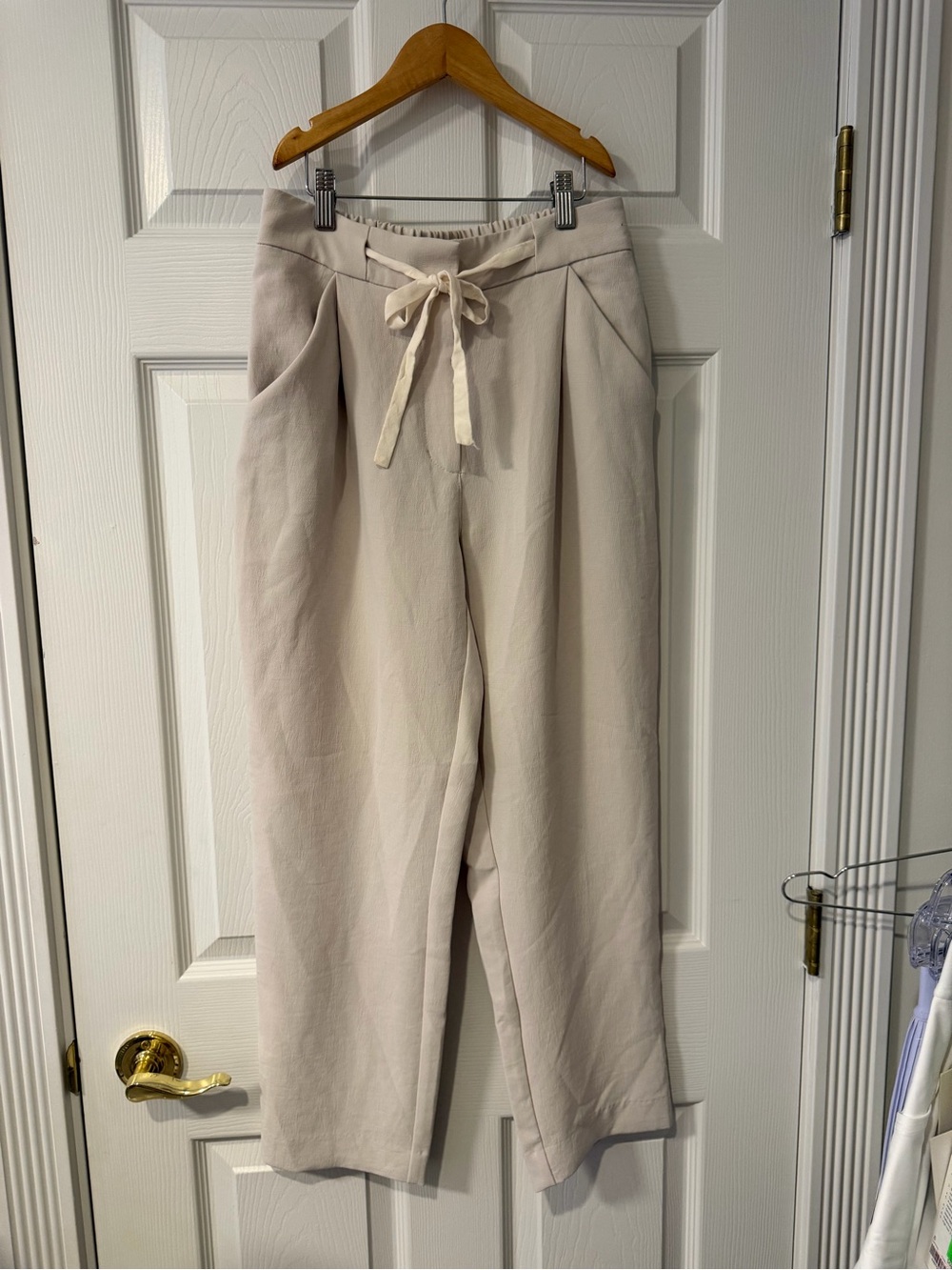 Wilfred Light Cream Drawstring Pleated Trousers
